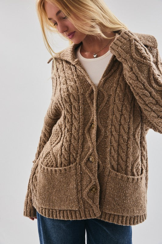 Beige Front Pocket Oversized Cardigan