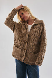 Beige Front Pocket Oversized Cardigan