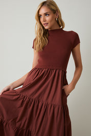 Mock Neck Knit Tiered Midi Dress