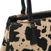Brown Cow Print Multi Zip Shoulder Bag
