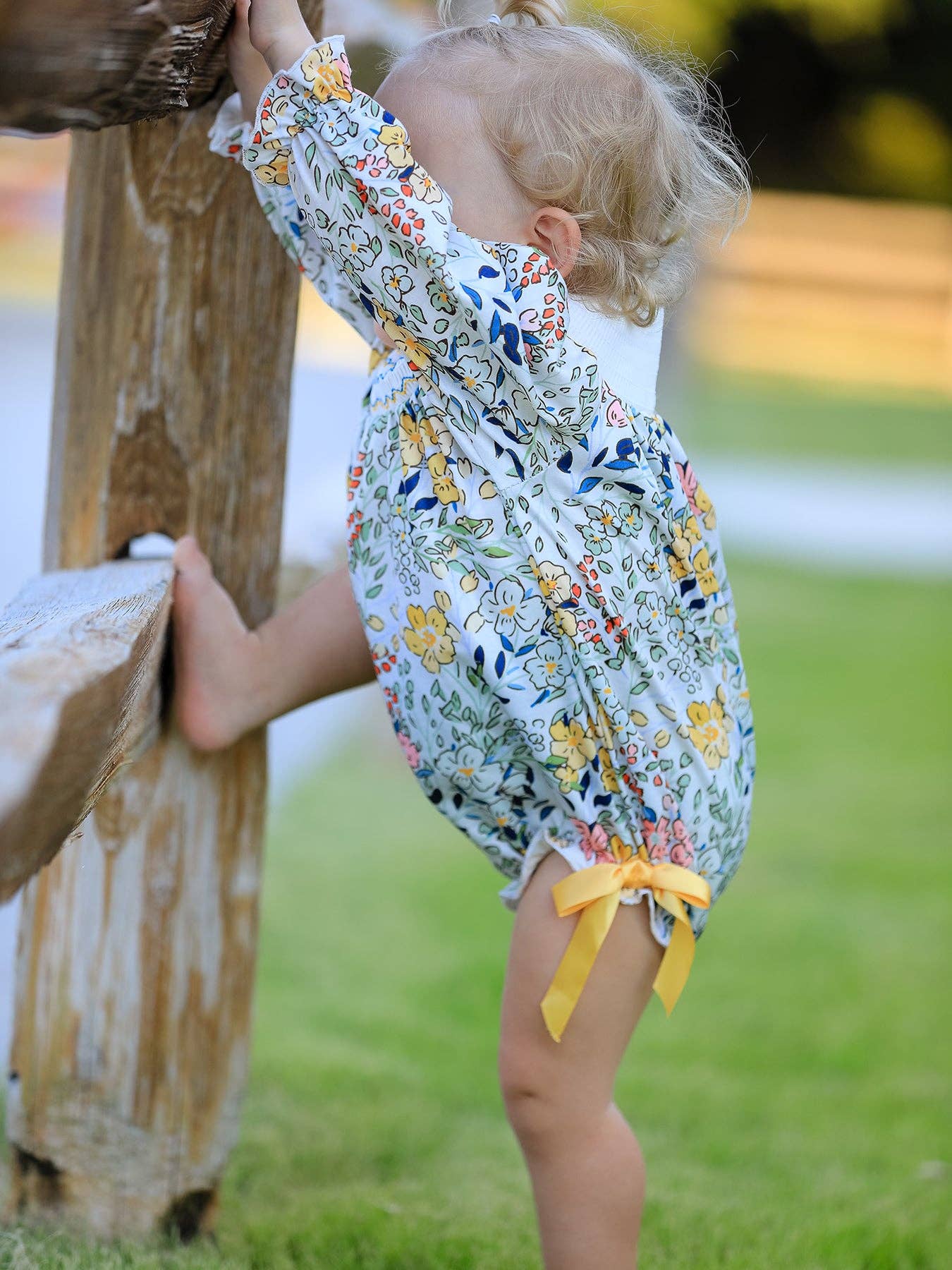 Fall Floral Yellow Bow Baby Romper