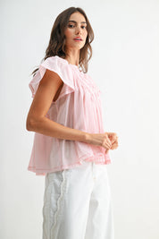 Pink Flutter Sleeve Detail Blouse