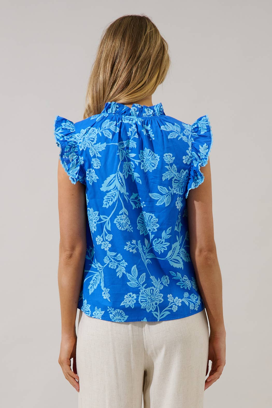 Blue Ruffle Floral Top