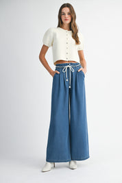 Denim Pleated Wide Jean