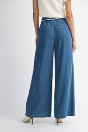 Denim Pleated Wide Jean