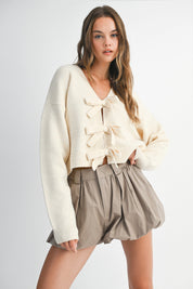 Cream Reversible Bow Sweater