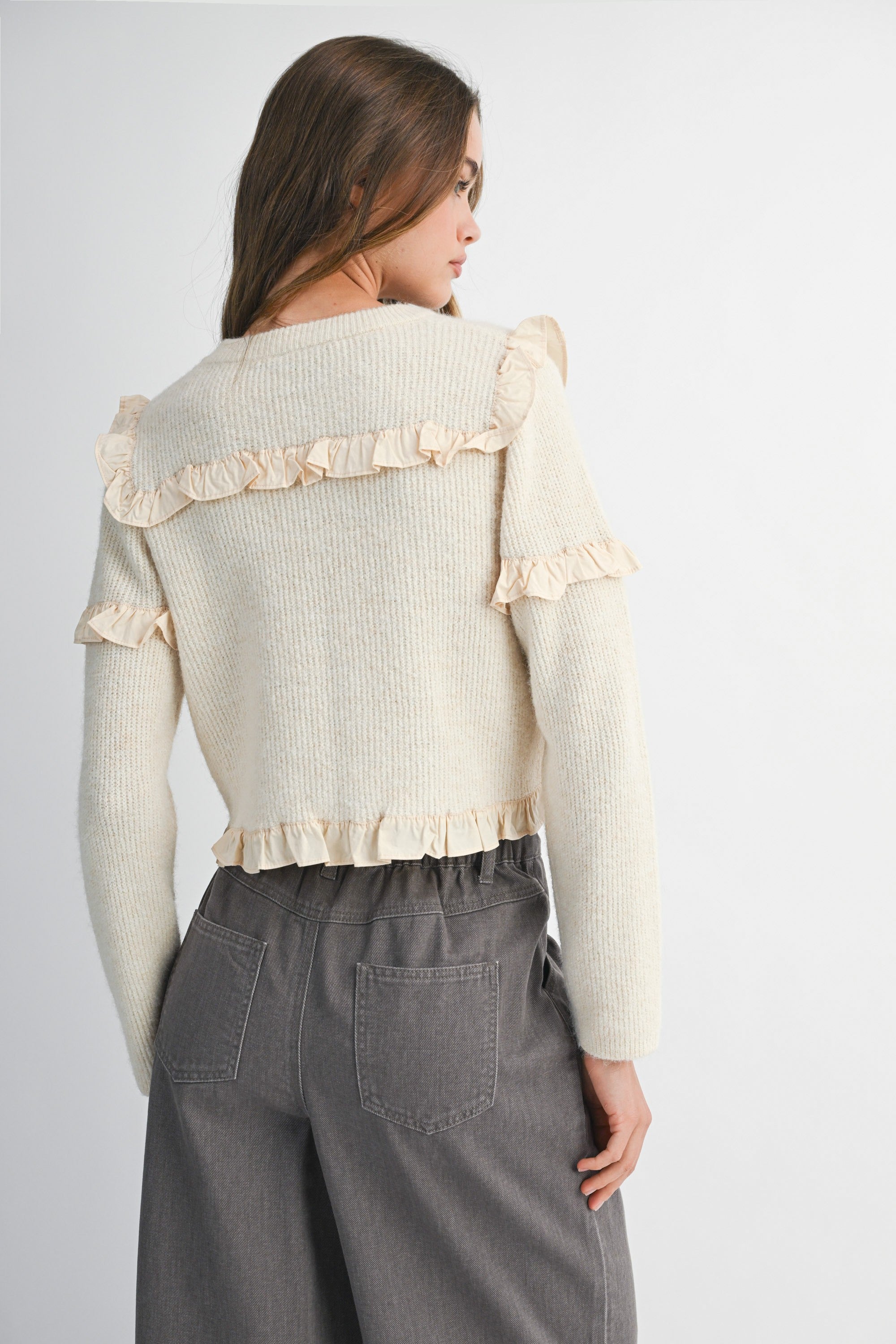 Cream Ruffle Knit Sweater