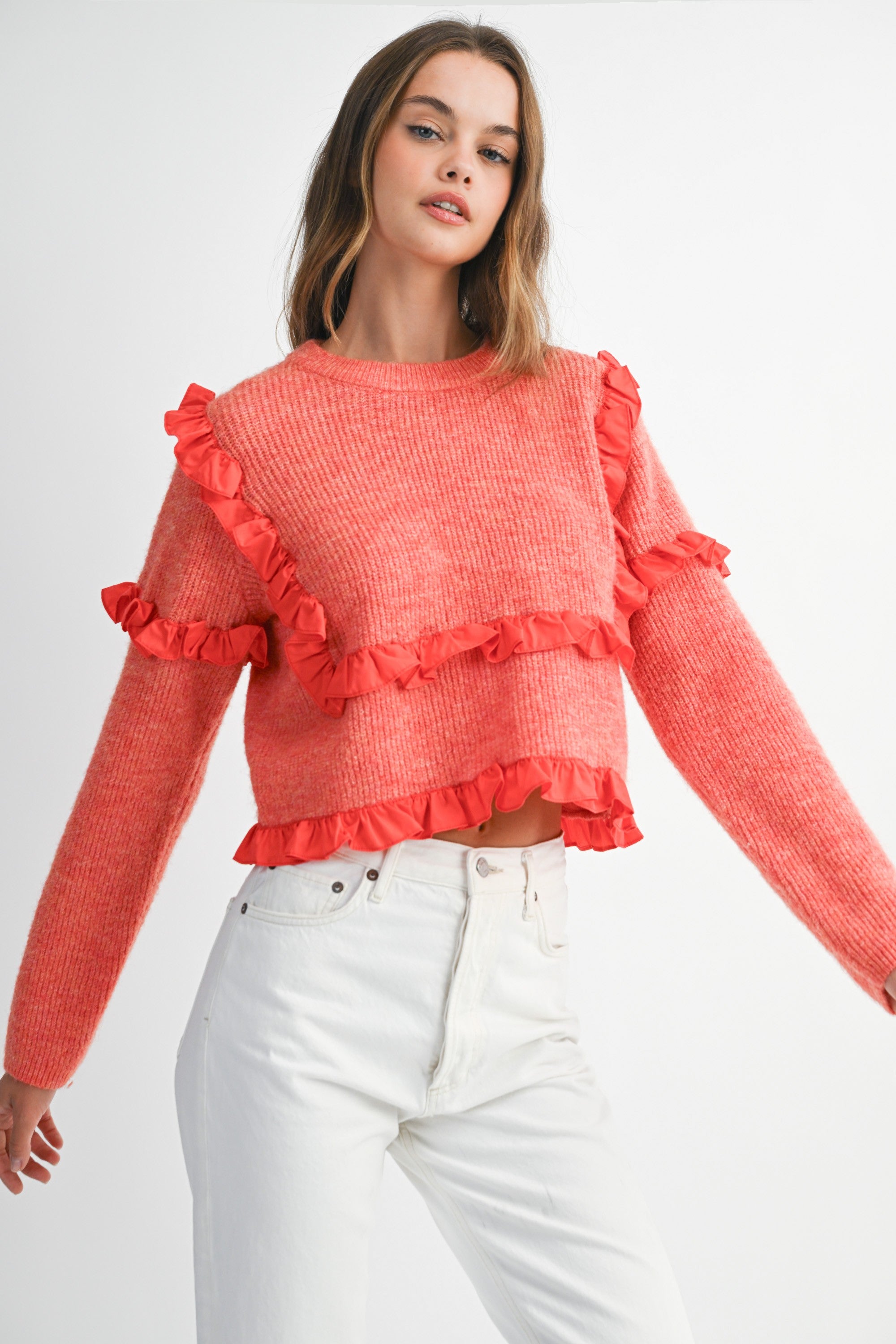 Red Ruffle Knit Sweater