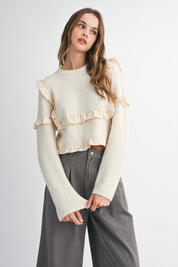 Cream Ruffle Knit Sweater