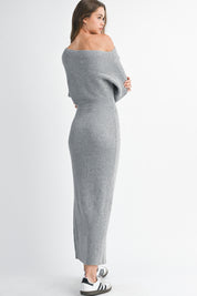 Gray Off Shoulder Knit Dress
