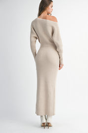 Tan Off Shoulder Knit Dress