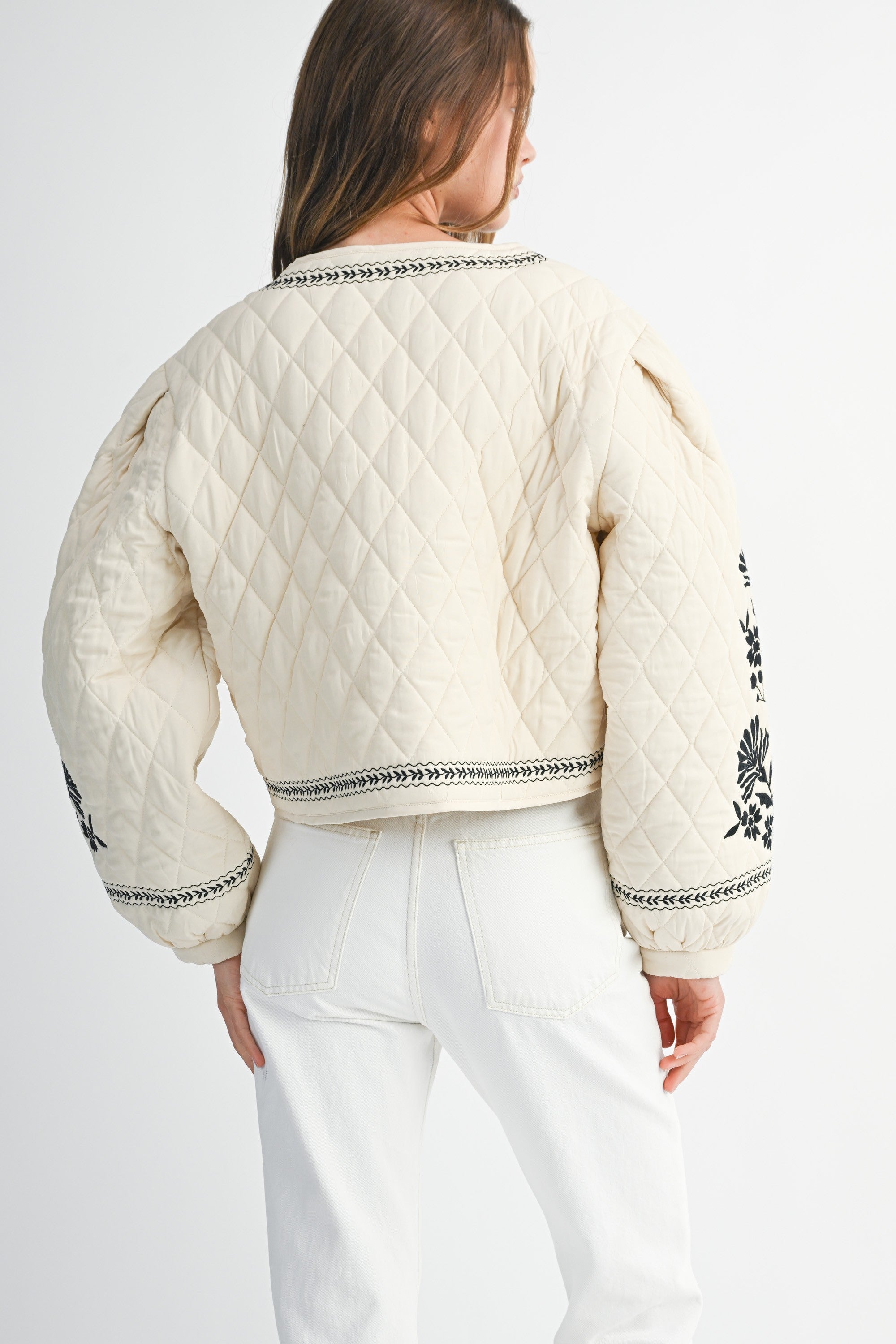 Floral Embroidery Quilted Jacket