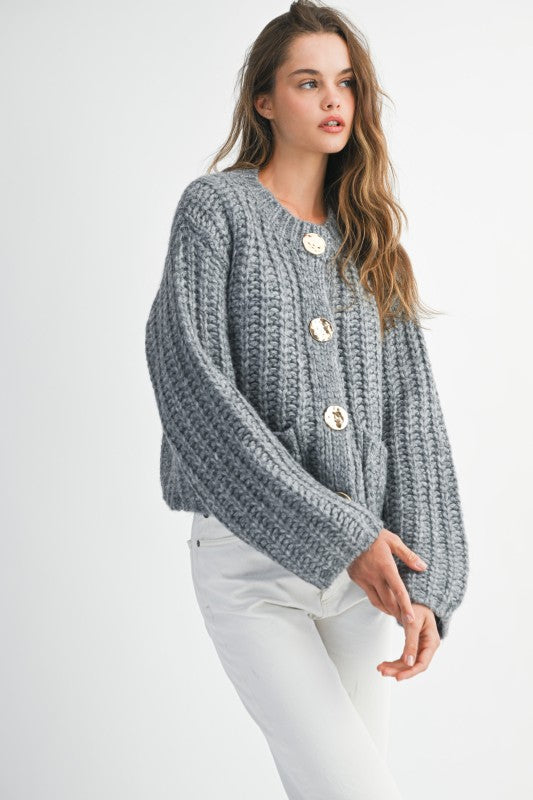 Grey Chunky Knit Cardigan