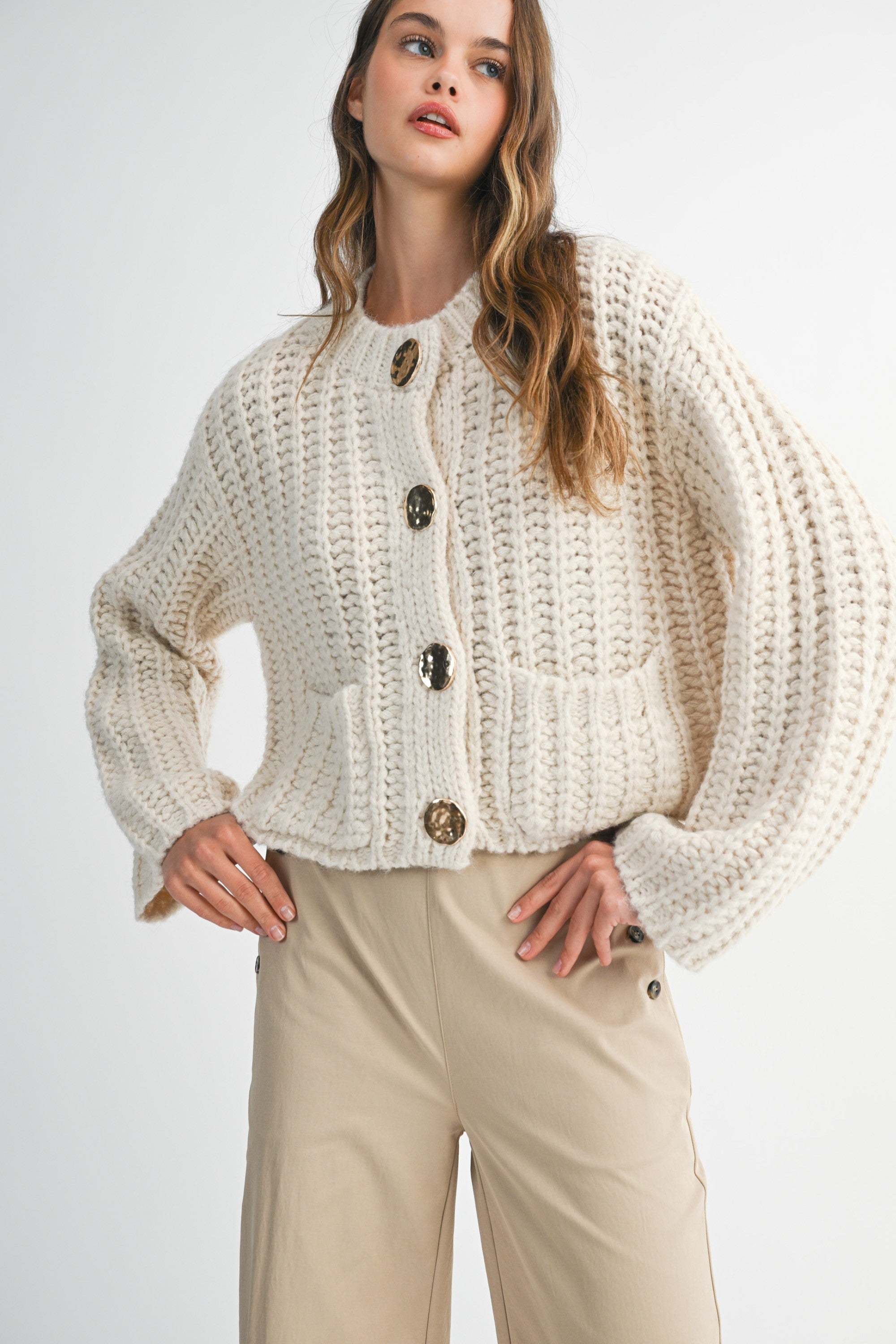 Cream Chunky Knit Cardigan