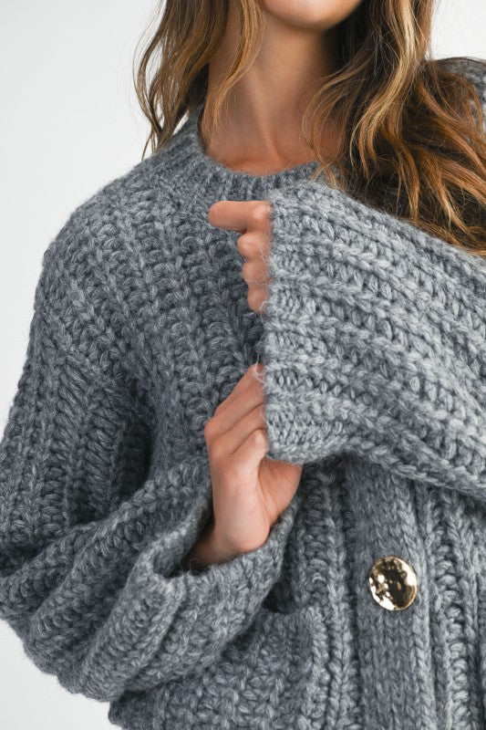 Grey Chunky Knit Cardigan