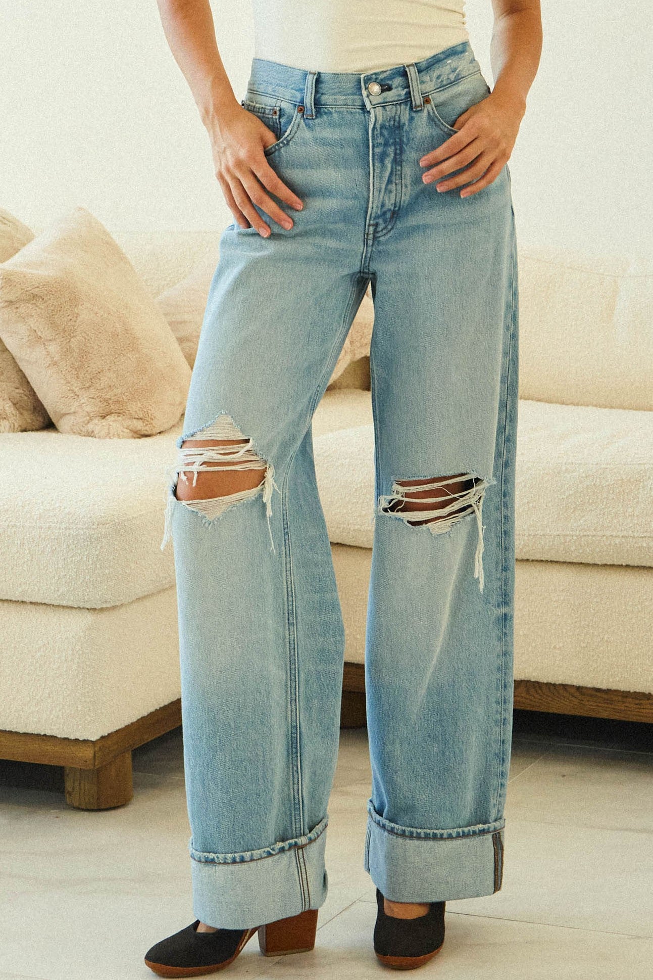 Vintage Fold Distress Fold Jeans