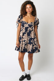Navy & Cream Floral Babydoll Dress