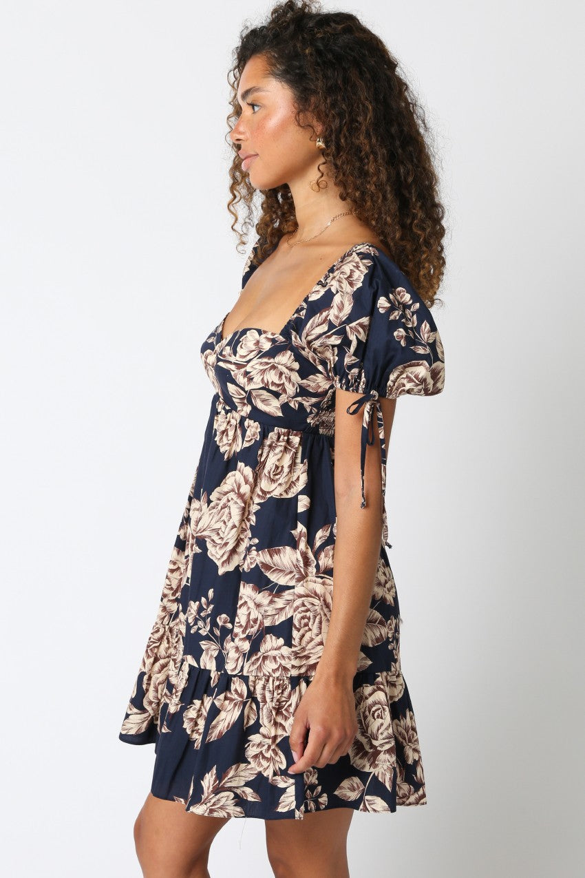 Navy & Cream Floral Babydoll Dress