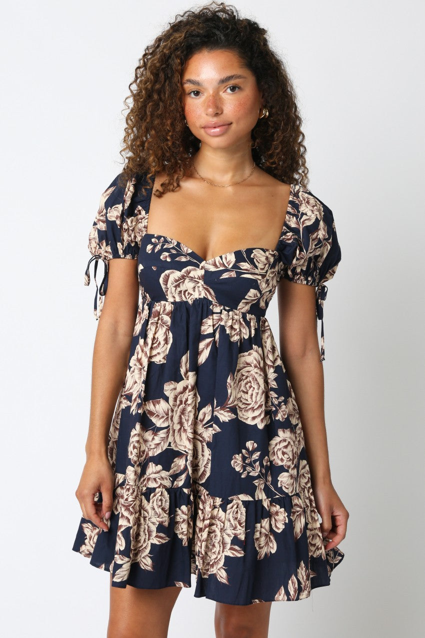 Navy & Cream Floral Babydoll Dress