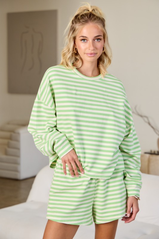 Honeydew/Cream Striped Terry Set