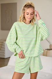 Honeydew/Cream Striped Terry Set