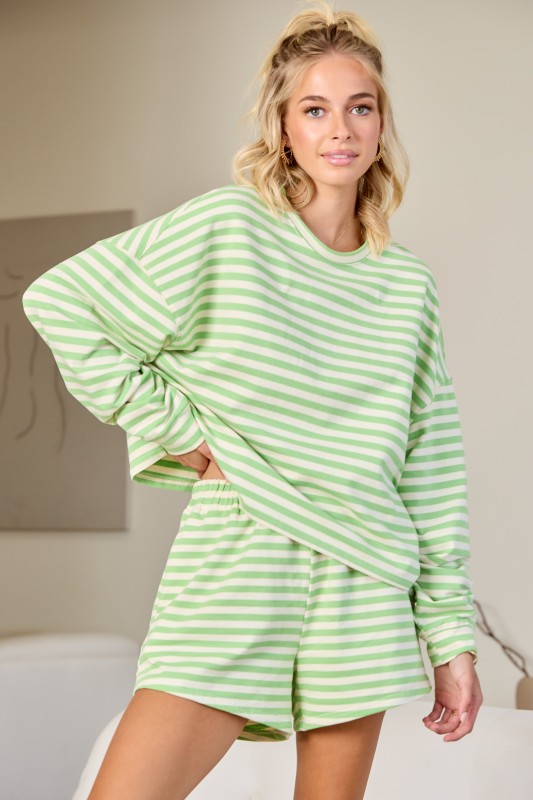 Honeydew/Cream Striped Terry Set