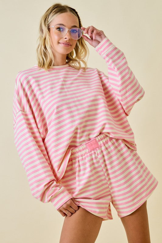 Pink/Cream Striped Terry Set