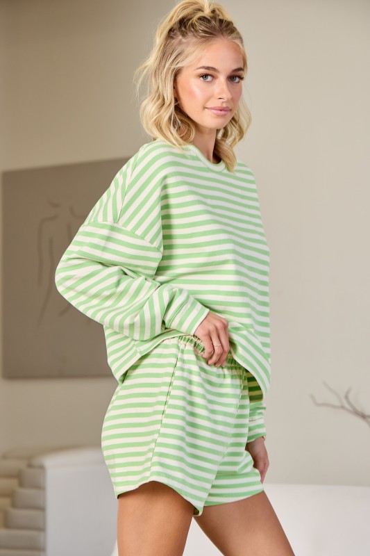 Honeydew/Cream Striped Terry Set