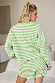 Honeydew/Cream Striped Terry Set