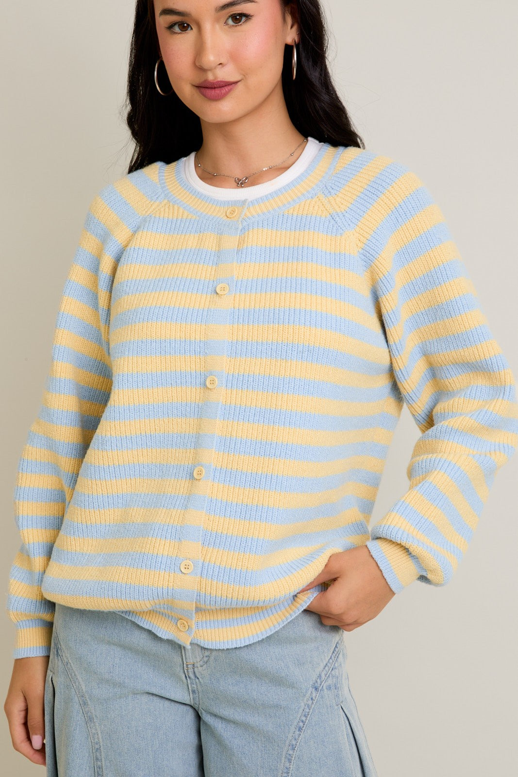 Blue Striped Sweater Cardigan