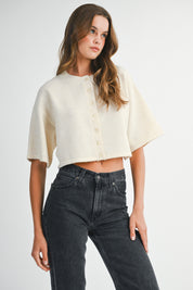 Cream Half Sleeve Crop Cardigan