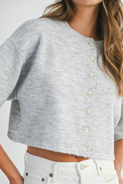 Gray Half Sleeve Crop Cardigan