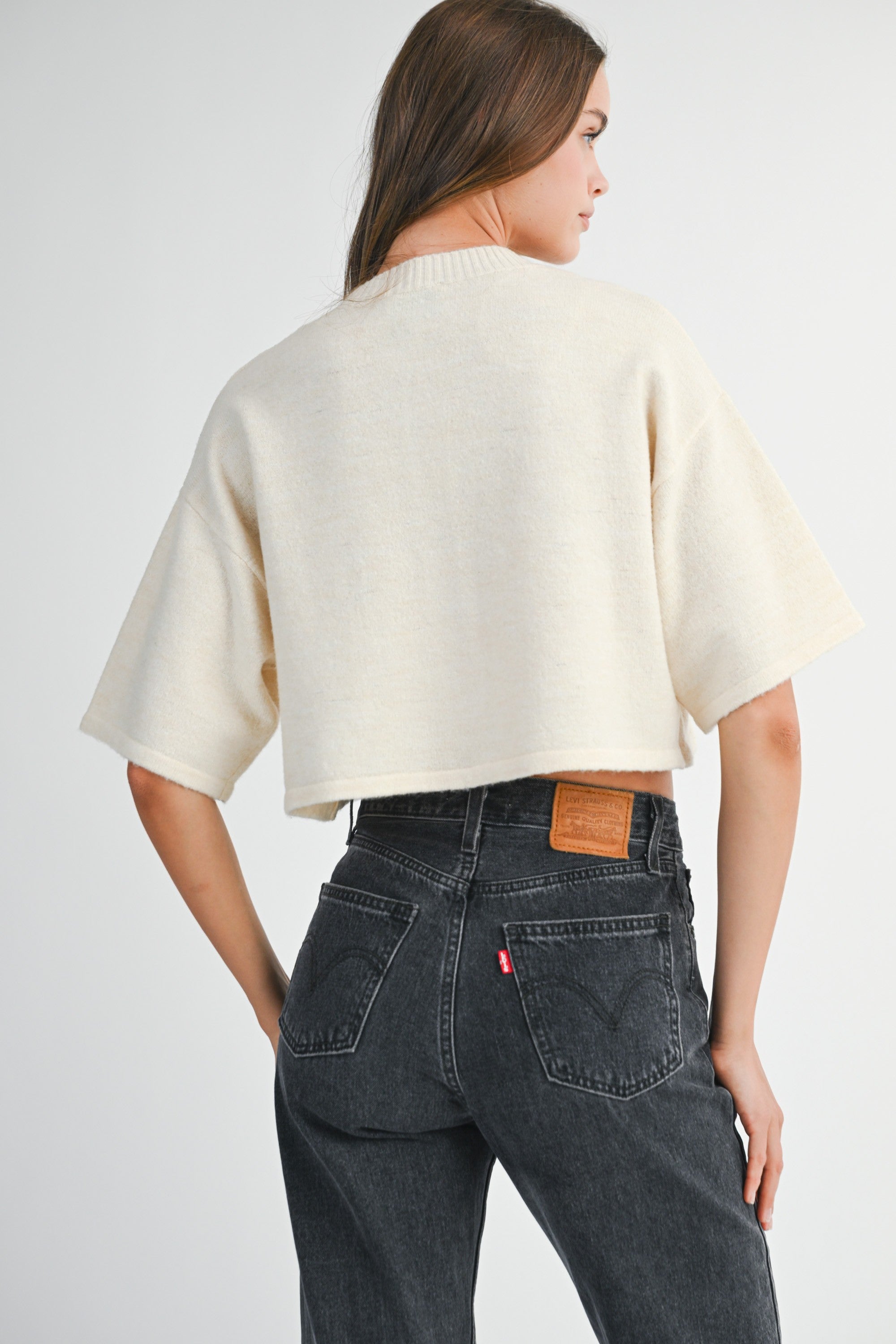Cream Half Sleeve Crop Cardigan