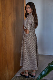 Brown Gingham Shirtdress