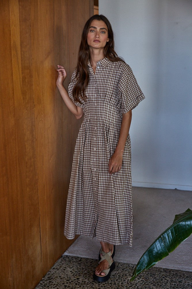 Brown Gingham Shirtdress