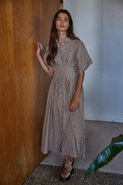 Brown Gingham Shirtdress