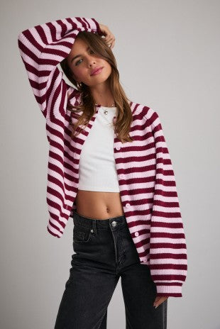Pink Striped Sweater Cardigan