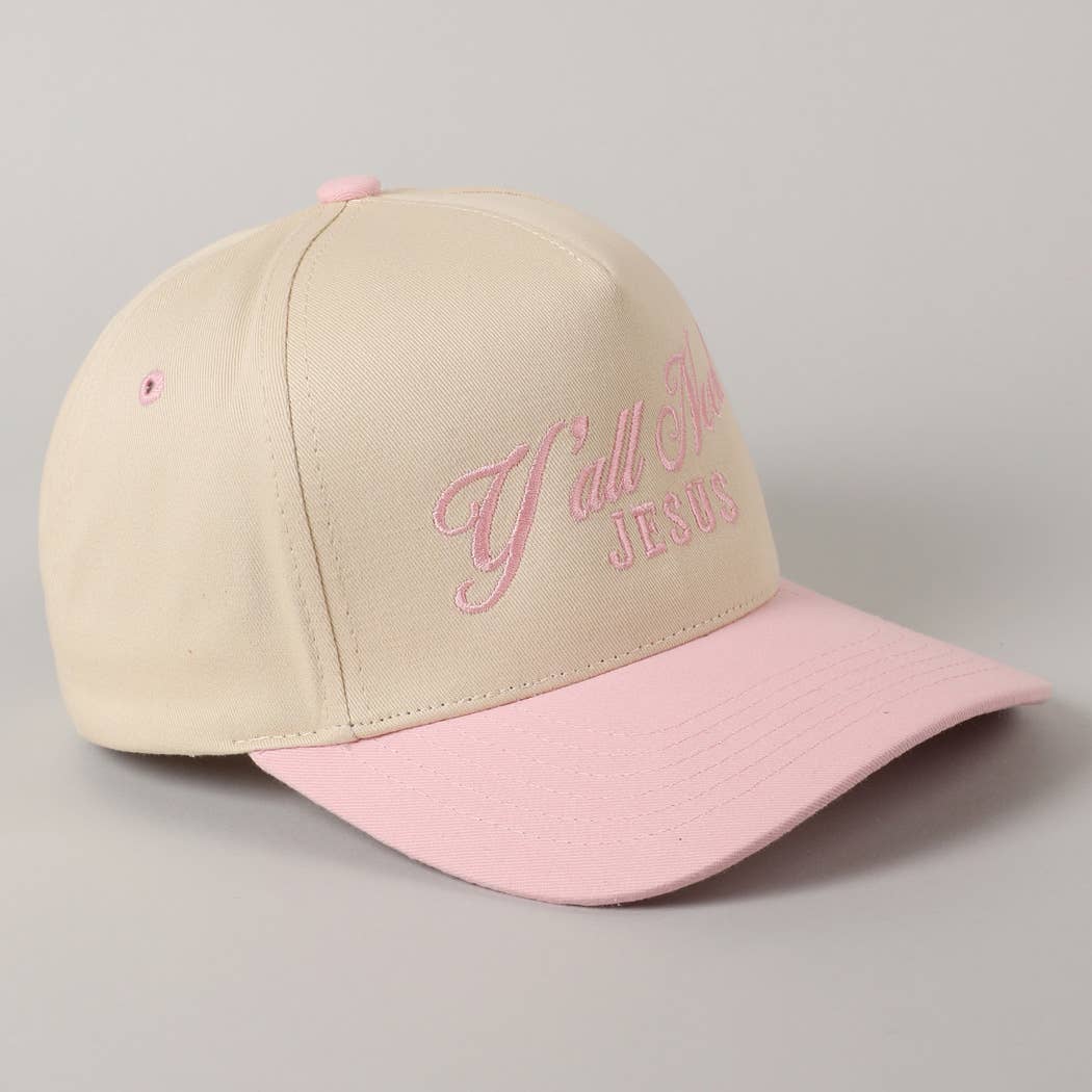 Y'all Need Jesus Trucker Hat/ Pink