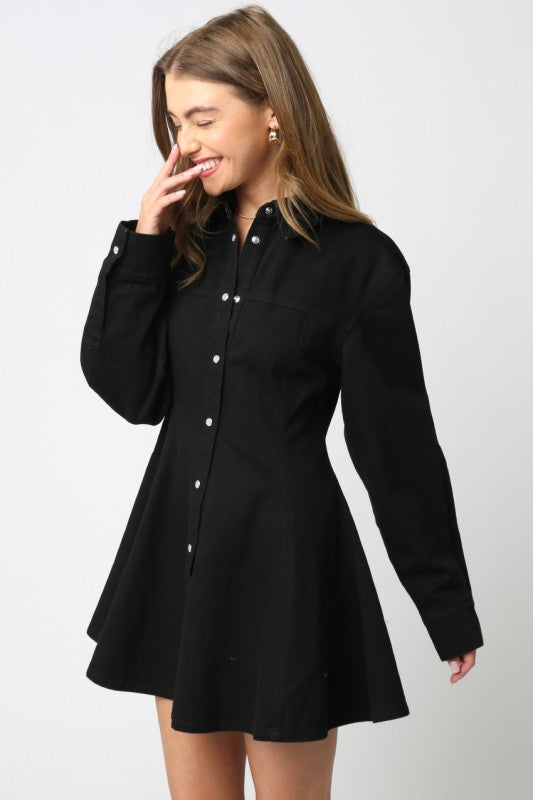 Black Lea Button Dress