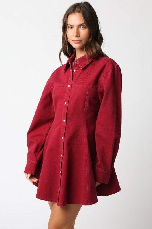 Burgundy Lea Button Dress
