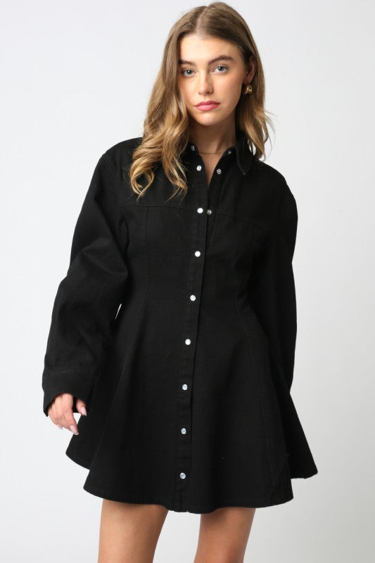Black Lea Button Dress
