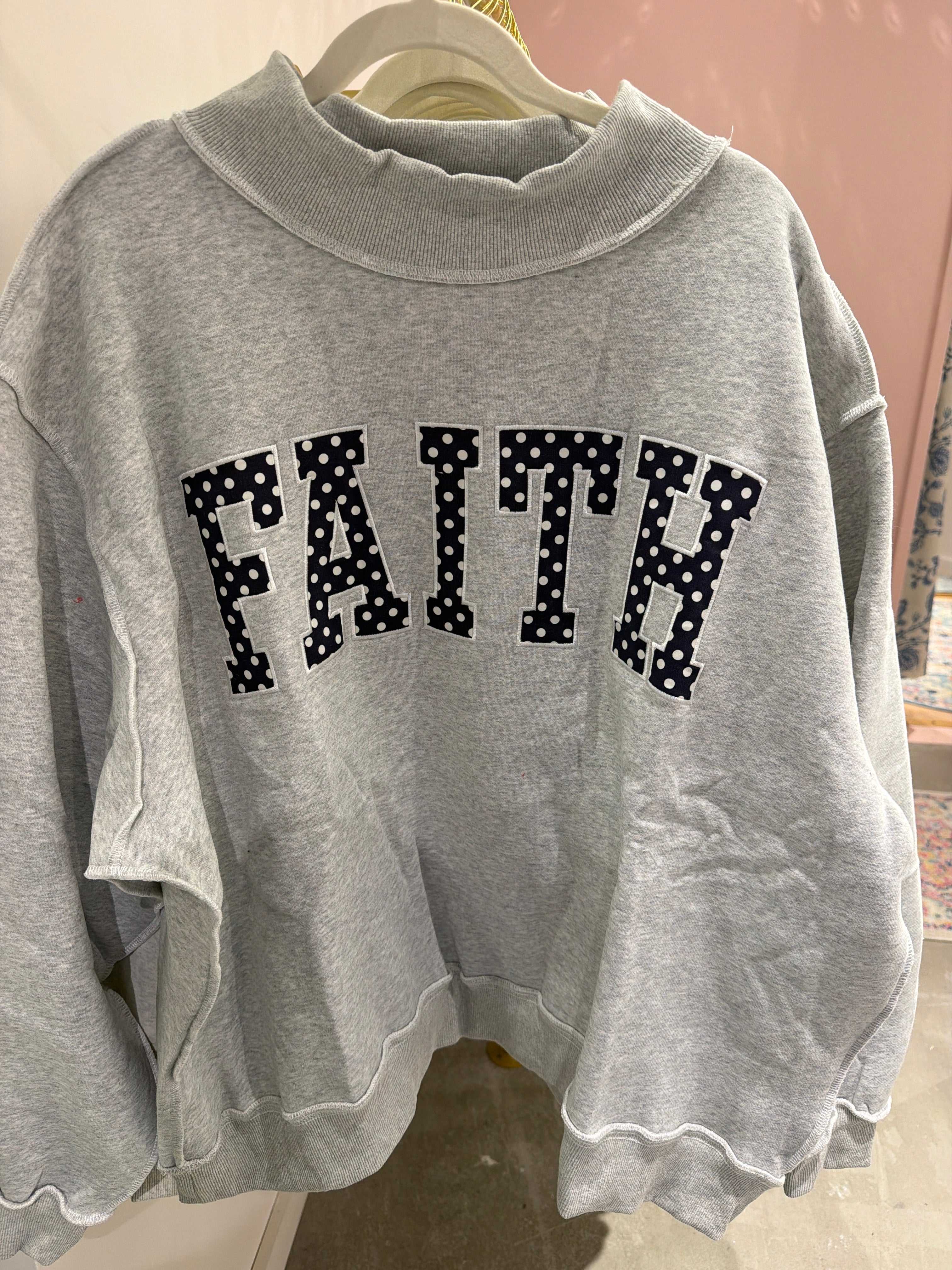 Gray Polka Dot Faith Mockneck at Ninety Nine Boutique