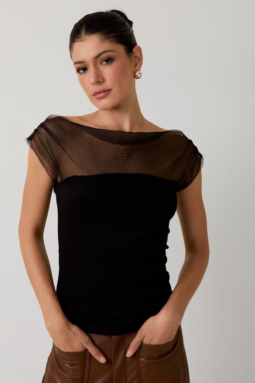 Black Mesh Drape Top