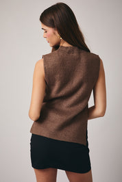 Brown Mock Neck Sleeveless Sweater