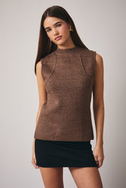 Brown Mock Neck Sleeveless Sweater