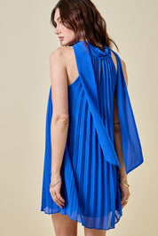 Blue Pleated Mini Dress