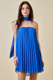 Blue Pleated Mini Dress