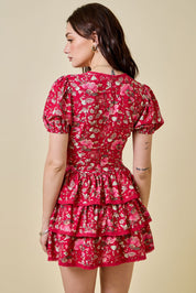 Red Floral Ruffle Romper Dress