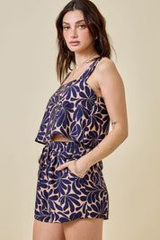 Navy Print Top & Shorts Set