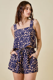 Navy Print Top & Shorts Set